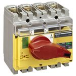 switch disconnector, Compact INV160, visible break, 160 A, with red rotary handle and yellow front, 4 poles