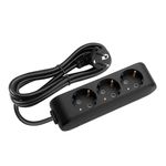 X-Tendia Black Triple Socket Top With Cable With Child Prot. 3 Mt