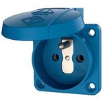 Panel mounted recept., 16A 2p+E (french standard) 230V, IP44, screw terminals, blue
