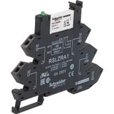 Harmony, Slim interface relay pre-assembled, 6 A, 1 CO, with LED, with protection circuit, spring terminals, 24 V AC/DC