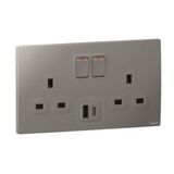 281137DS Mallia Senses 2 gang single pole switched socket outlets - with USB A+C 27W charger