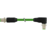 M12 male 0° X-cod. / M12 male 90° D-cod. shielded PUR 1x4xAWG24 gn 5m