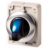 Illuminated selector switch actuator, RMQ-Titan, with thumb-grip, momentary, 2 positions, Blue, Front ring stainless steel