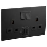 281136MB Mallia Senses 2 gang BS switched socket outlet single pole - 13A - with 3000mA A and C types USB chargers