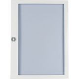 Flush mounted steel sheet door white, transparent with Profi Line handle for 24MU per row, 2 rows