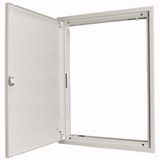 Flush-mounting door frame with sheet steel door and three-point turn-lock for 3-component system, W = 600 mm, H = 1260 mm, white