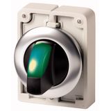 Illuminated selector switch actuator, RMQ-Titan, with thumb-grip, maintained, 2 positions, green, Front ring stainless steel