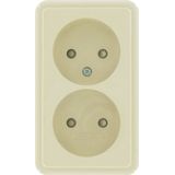 Surface mount socket outlet without earth, 2-fold,withshutter, cream- white