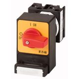 Panic switches, T0, 20 A, flush mounting, 3 pole, with red thumb grip and yellow front plate, Padlocking feature SVC