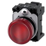 Indicator lights, 22 mm, round, metal, shiny, red, lens, smooth, with holder, LED module with integrated LED 24 V AC/DC, spring-type  3SU1152-6AA20-3AA0-Z Y19