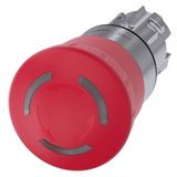 EMERGENCY STOP mushroom pushbutton, illuminable, 22 mm, round, metal, shiny, red, 40 mm, positive latching, acc. to EN ISO 13850,  3SU1051-1HB20-0AA0-Z Y19