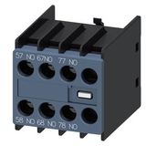 Auxiliary switch 30U, front, 3 NO leading, for 3RH2 and 3RT2, screw terminals