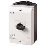 On-Off switch, P1, 32 A, surface mounting, 3 pole, with black thumb grip and front plate, UL/CSA