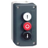 Complete control station, Harmony XALD, dark grey white flush/red projecting/black flush pushbuttons Ø22 mm
