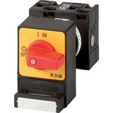 Panic switches, T3, 32 A, flush mounting, 3 pole, with red thumb grip and yellow front plate, Padlocking feature SVC