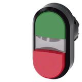 Twin pushbutton, 22 mm, round, plastic, green, red, pushbuttons, flat and raised, Z=50-unit packaging