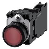 Illuminated pushbutton, 22 mm, round, plastic, red, pushbutton, flat, momentary contact type, with holder, 1 NO+1 NC, LED module with integrated  3SU1103-0AB20-3FA0-Z Y19