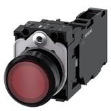 Illuminated pushbutton, 22 mm, round, plastic, red, pushbutton, flat, momentary contact type, with  3SU1103-0AB20-1FA0-Z X90