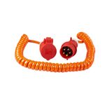 Spiral polyurethane cable extension from 1 m up to 5 m expandable HO7BQ-F 3G1,5 orange with 2 P+E plug  and  socket. 250V/16A