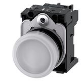 Indicator lights, 22 mm, round, plastic, white, lens, smooth, with holder, LED module,  3SU1102-6AA60-1AA0-Z Y11