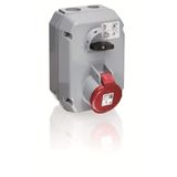 Switched interlocked socket-outlet, 9h, 63A, IP44, 2P+E