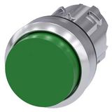 Pushbutton, 22 mm, round, metal, shiny, green, pushbutton, raised momentary contact type, with laser labeling, symbol number according to, ISO 7000 or IEC