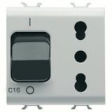 INTERLOCKED SWITCHED SOCKET-OUTLET - 2P+E 16A - P17-P11 - WITH MINIATURE CIRCUIT BREAKER 1P+N 16A - 230V ac - 2 MODULES - SATIN WHITE - CHORUSMART.