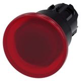 Illuminated mushroom pushbutton, 22 mm, round, plastic, red, 40mm, latching, pull-to-unlatch mechanism, with laser labeling, lower case