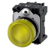 Indicator lights, 22 mm, round, metal, shiny, yellow, lens, smooth, with holder,  3SU1152-6AA30-1AA0-Z X90