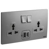 2G MULTISTANDARD SWITCHED SOCKET + USB TYPE A+C 3A DARK SILVER