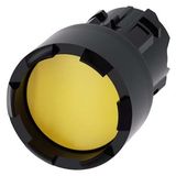 Pushbutton, 22 mm, round, plastic, yellow, Front ring, raised, castellated momentary contact type, with laser labeling, inscription or symbol Customer-specific selection with SIRIUS