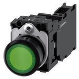 Illuminated pushbutton, 22 mm, round, plastic, green, pushbutton, flat, momentary contact type, with holder, 1 NO+1 NC, LED module with integrated  3SU1103-0AB40-3FA0-Z Y15