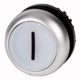 Illuminated pushbutton actuator, RMQ-Titan, Flush, maintained, White, inscribed 1, Bezel: titanium