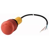 Emergency stop/emergency switching off pushbutton, Mushroom-shaped, 38 mm, Turn-to-release function, 2 NC, Cable (black) with non-terminated end, 4 po