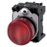 Indicator lights, 22 mm, round, metal, shiny, red, lens, smooth, with holder,  3SU1156-6AA20-1AA0-Z X90