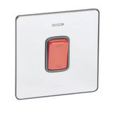 Synergy Sleek 45A Double Pole Control Switch with Red Rocker and LED Power Indicator Polished Stainless Steel