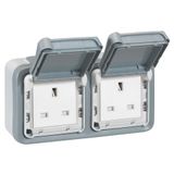 Socket outlet Plexo IP 55 - BS - 13 A - 2x2P+E - surface mounting - grey