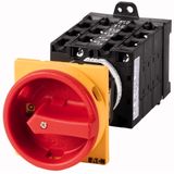 Main switch, T3, 32 A, rear mounting, 6 contact unit(s), 9-pole, 2 N/O, 1 N/C, Emergency switching off function, With red rotary handle and yellow loc