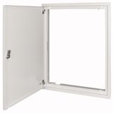 Flush-mounting trim ring with sheet steel door and locking rotary lever for 3-component system, W = 600 mm, H = 1260 mm