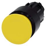 Mushroom pushbutton, 22 mm, round, plastic, yellow, 30 mm, latching, pull-to-unlatch mechanism, with laser labeling, upper case