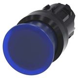 Illuminated mushroom pushbutton, 22 mm, round, plastic, blue, 30 mm, momentary contact type, with laser labeling, symbol number according to, ISO 7000 or