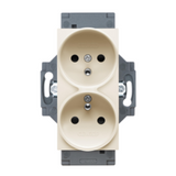 FRENCH STANDARD SOCKET-OUTLET 250V ac - SCREW TERMINALS - FRONT TIGHTENING TERMINALS - DOUBLE - 2P+E 16A - IVORY - DAHLIA
