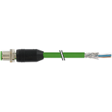 M12 male 0° Y-cod. with cable PUR AWG20/26 shielded gn+drag-ch 15m