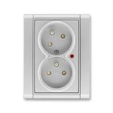 5593F-C02357 08 Double socket outlet with earthing pins, shuttered, with turned upper cavity, with surge protection