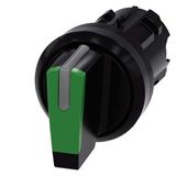 Selector switch, illuminable, 22 mm, round, plastic, green, selector switch, short, 3 switch positions I-O