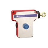 Latching emergency stop rope pull switch, Telemecanique rope pull switches XY2C, e XY2CE, RH side -1NC+1 NO, booted pushbutton
