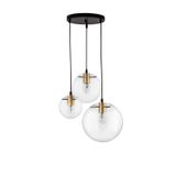 Clear Glass & Gold Metal  Black PVC Wire  LED E27 3x12 Watt 230 Volt  IP20 Bulb Excluded  D: 42.5 H1: 59 H2: 170 cm Adjustable height