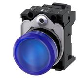 Indicator lights, 22 mm, round, Metal, shiny, blue, lens, smooth, with holder, LED module .... 3SU1156-6AA50-3AA0-Z Y11