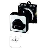 Reversing switches, T0, 20 A, rear mounting, 3 contact unit(s), Contacts: 6, 60 °, maintained, With 0 (Off) position, 2-0-1, SOND 30, Design number 12