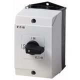 On-Off switch, T3, 32 A, surface mounting, 3 contact unit(s), 3 pole, 2 N/O, 1 N/C, with black thumb grip and front plate